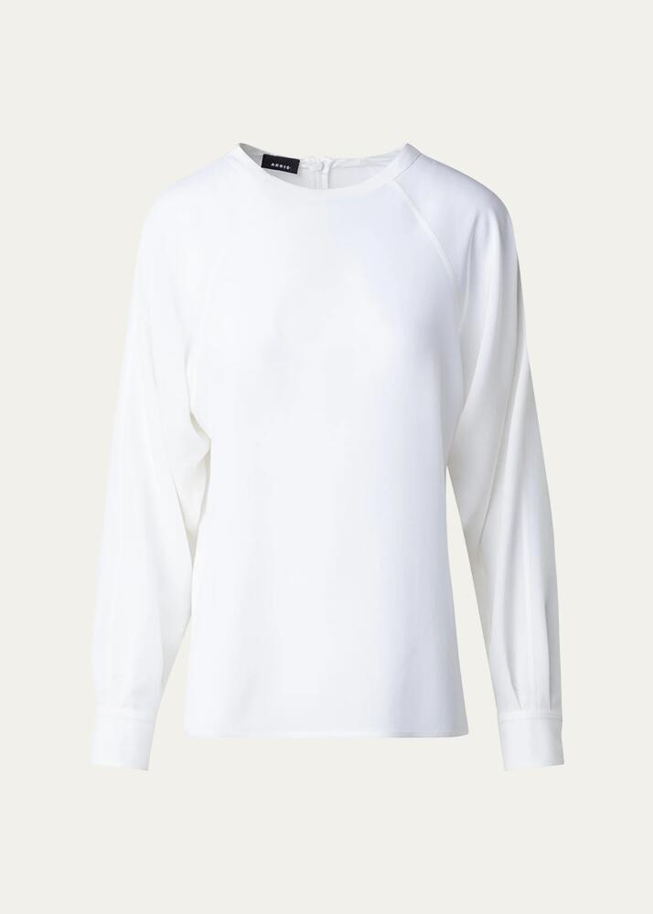 Akris Crewneck Long-Sleeve Silk Crepe Blouse Cover