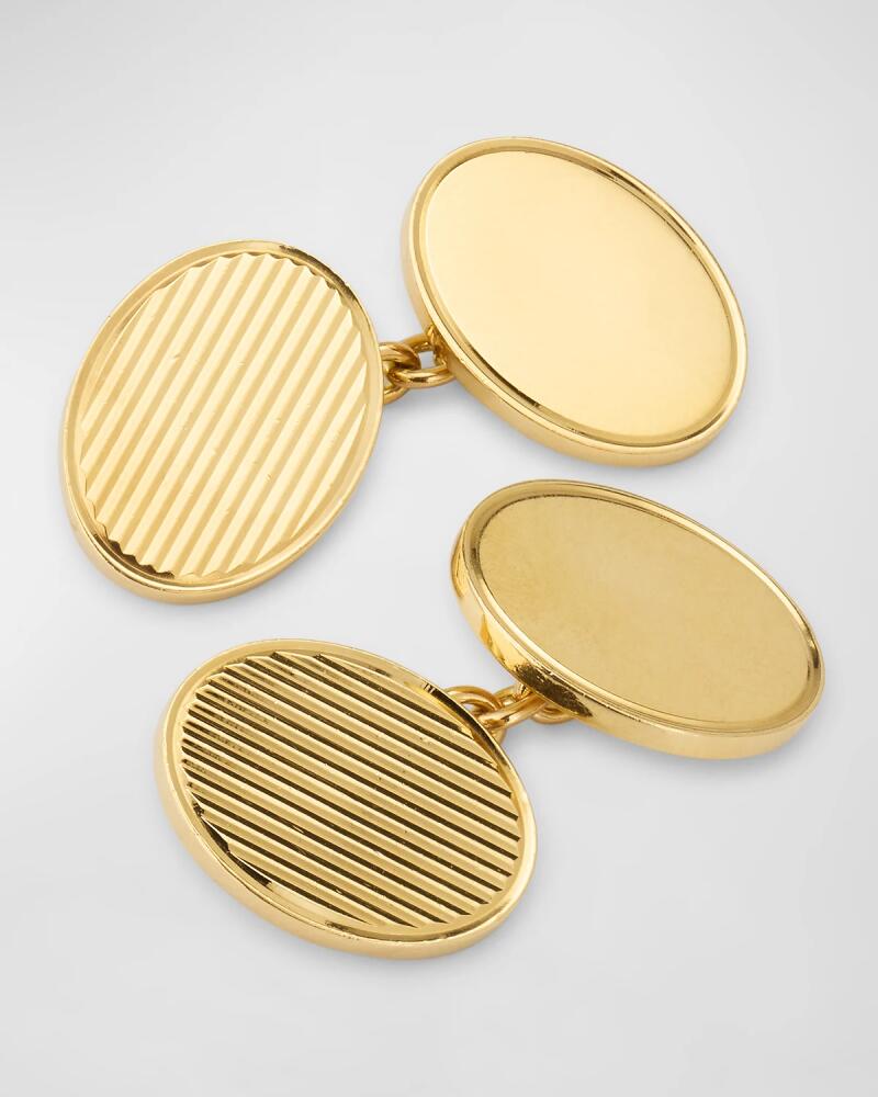 NM Estate Estate Asprey 18K Yellow Gold Corrugated and Plain Oval Cufflinks Cover