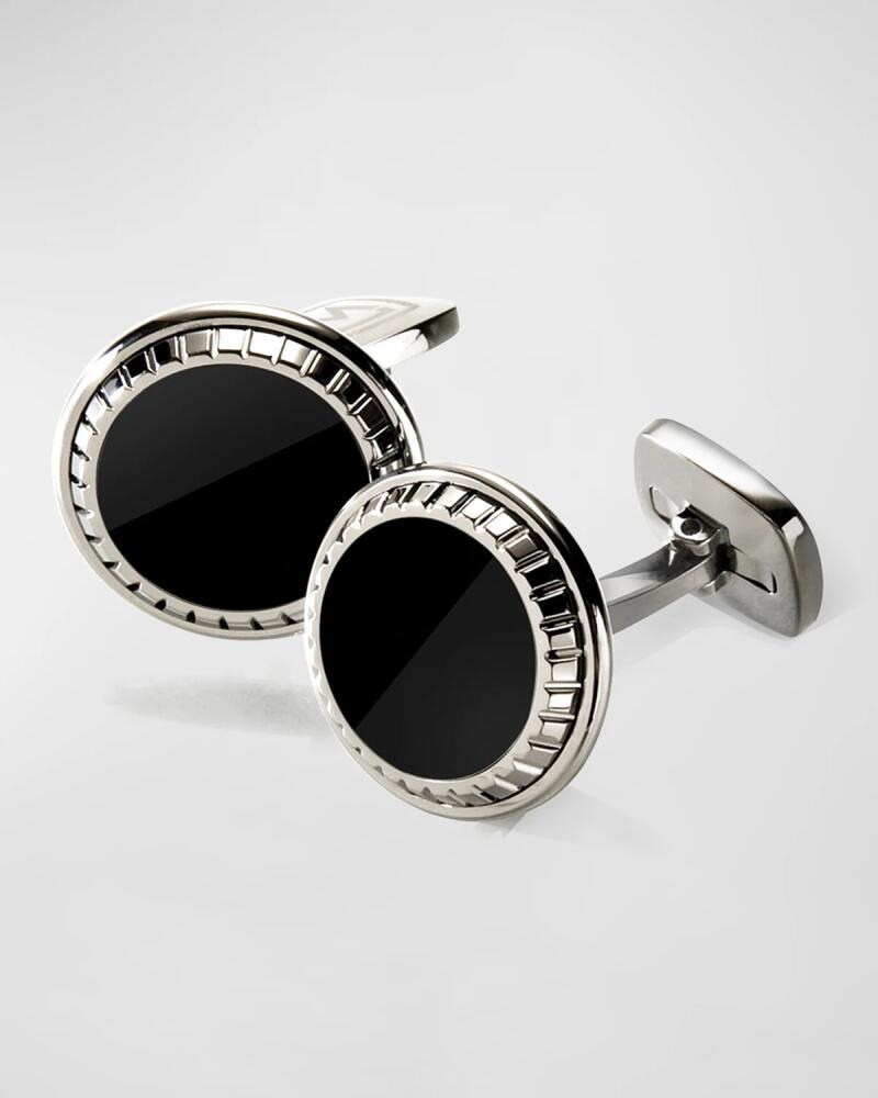 M Clip Men's Black Enamel Round Cufflinks Cover