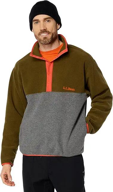 L.L.Bean Bean's Classic Snap Fleece Pullover Adults (Antique Olive/Charcoal Heather) Clothing Cover