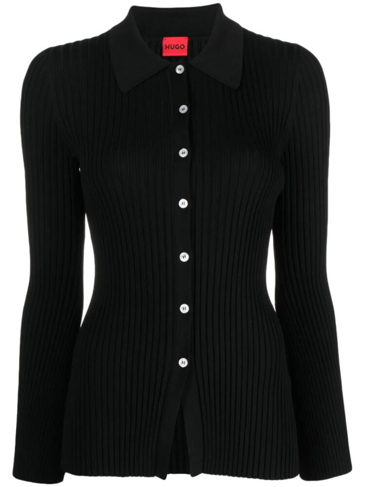 HUGO wide-ribbed classic-collar cardigan - Black Cover