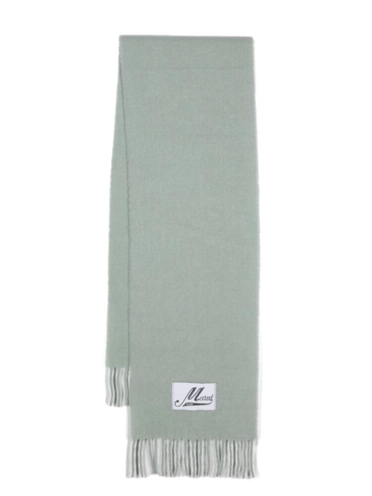 Marni logo-patch fringed scarf - Green Cover