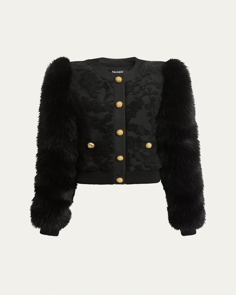 Balmain Floral Faux Fur Bomber Jacket Cover