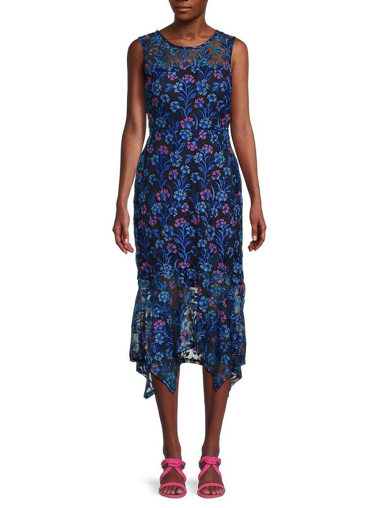 Kensie Women's Floral Asymmetrical Midi Dress - Navy Cover