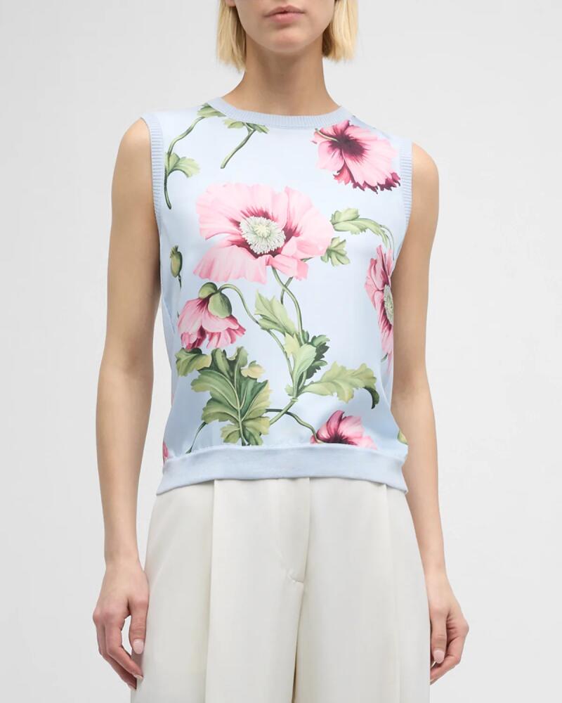 Oscar de la Renta Poppies Silk Twill Inset Knit Tank Cover