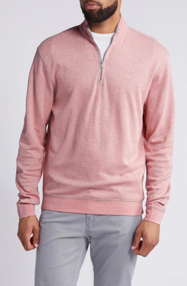 johnnie-O Hanks Heathered Quarter Zip Pullover in Coral Cover