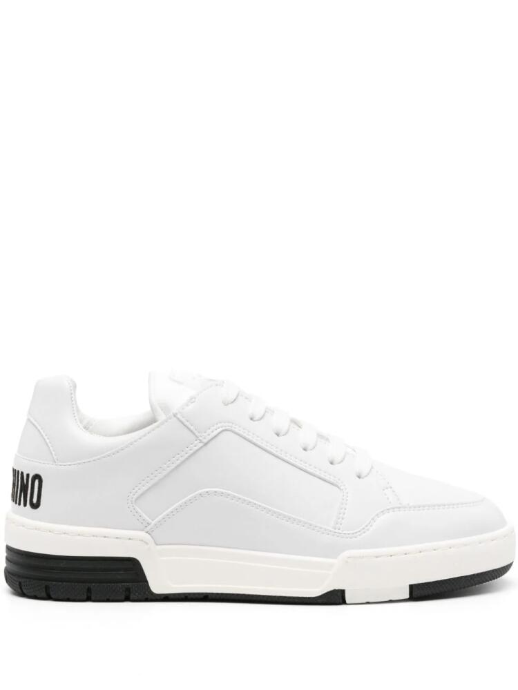 Moschino logo-embroidered leather sneakers - White Cover