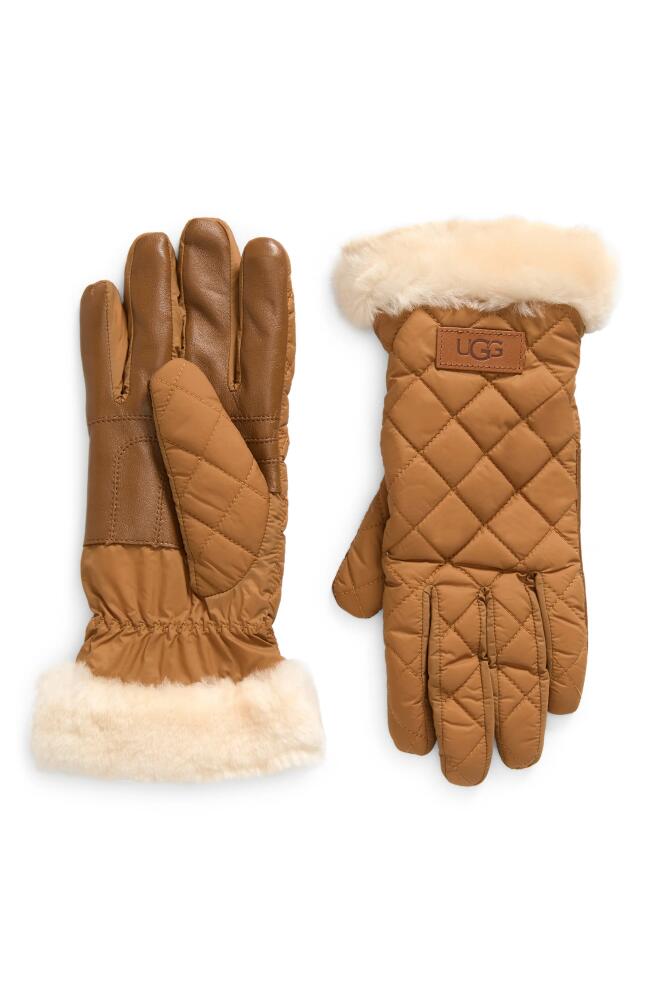 UGG(r) Faux Fur Trim Quilted Gloves in Chestnut Cover