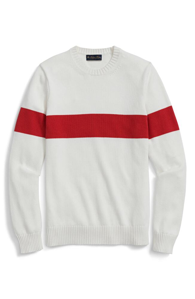 Brooks Brothers Chest Stripe Cotton Crewneck Sweater in White/Red Stripe Cover