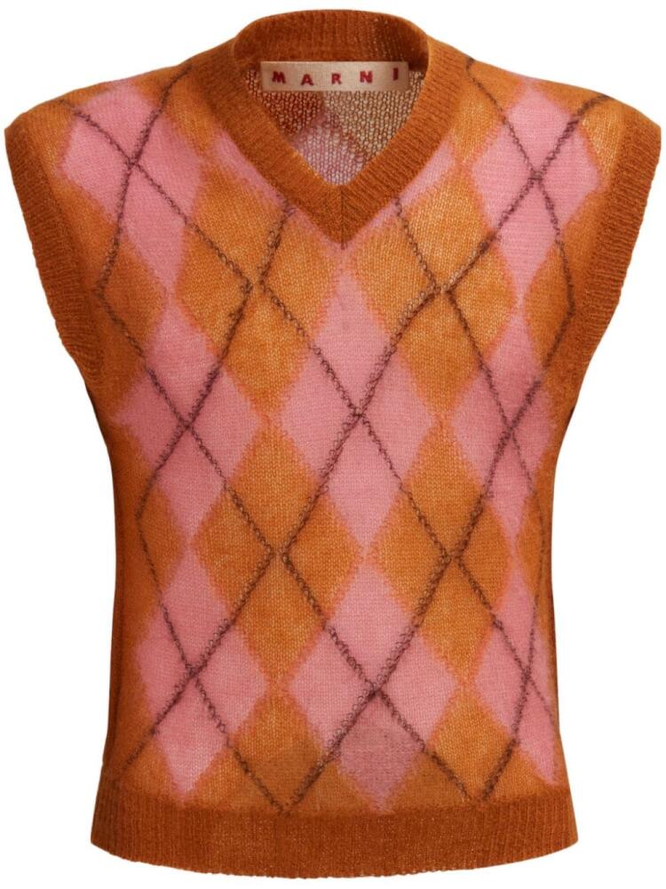 Marni argyle-intarsia V-neck vest - Pink Cover