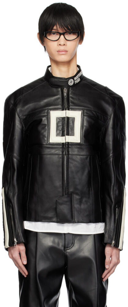 WOOYOUNGMI Black Band Collar Leather Jacket Cover