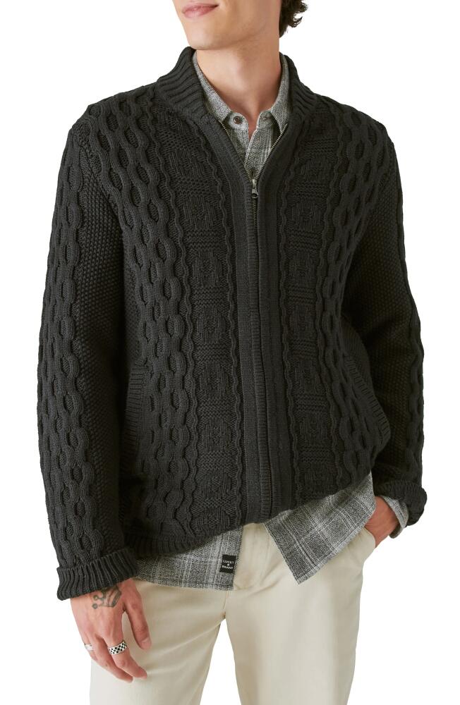 Lucky Brand Cable Stitch Cotton Blend Zip-Up Cardigan in Black Cover