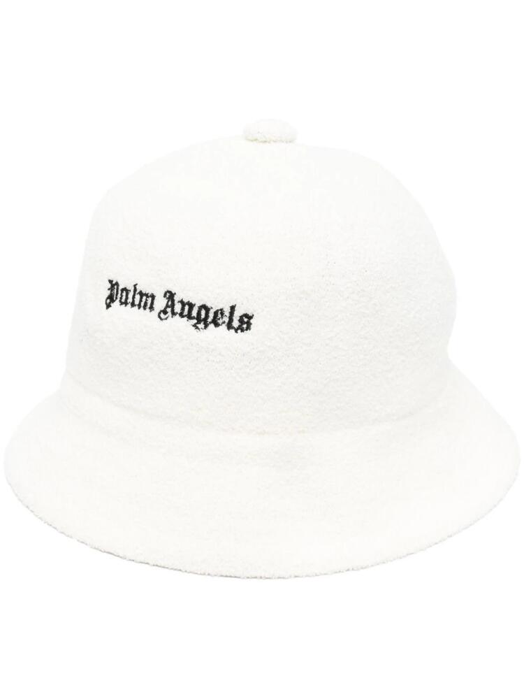 Palm Angels logo-embroidered bouclé bucket hat - White Cover