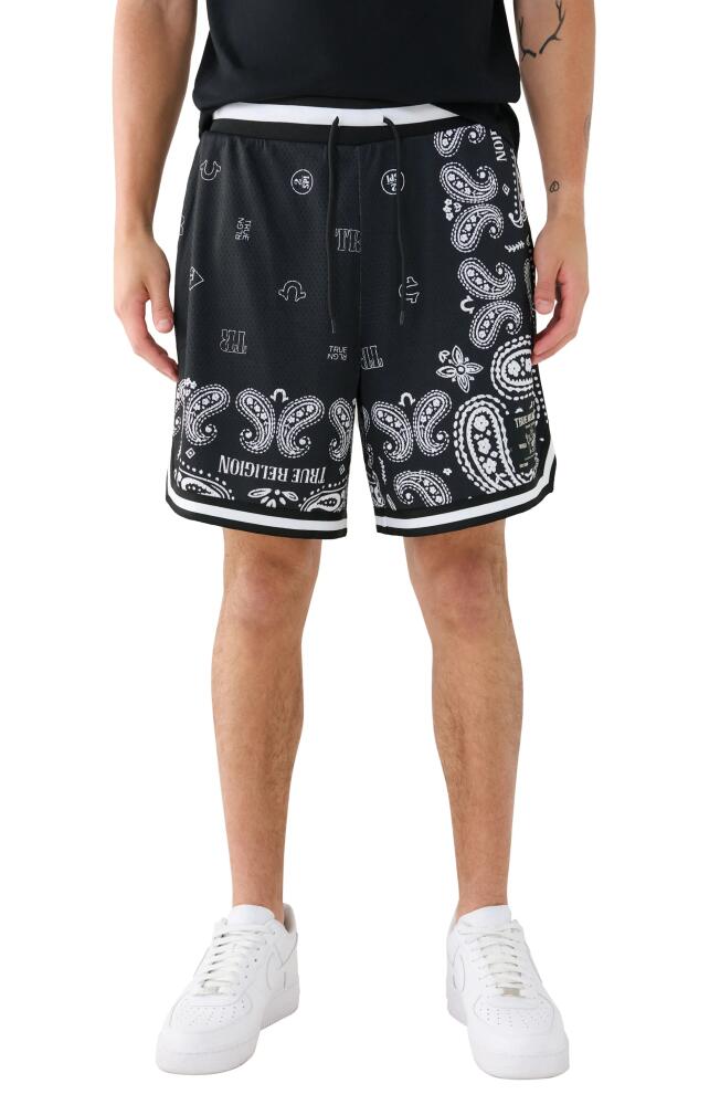 True Religion Brand Jeans Bandana Print Mesh Shorts in Jet Black Cover