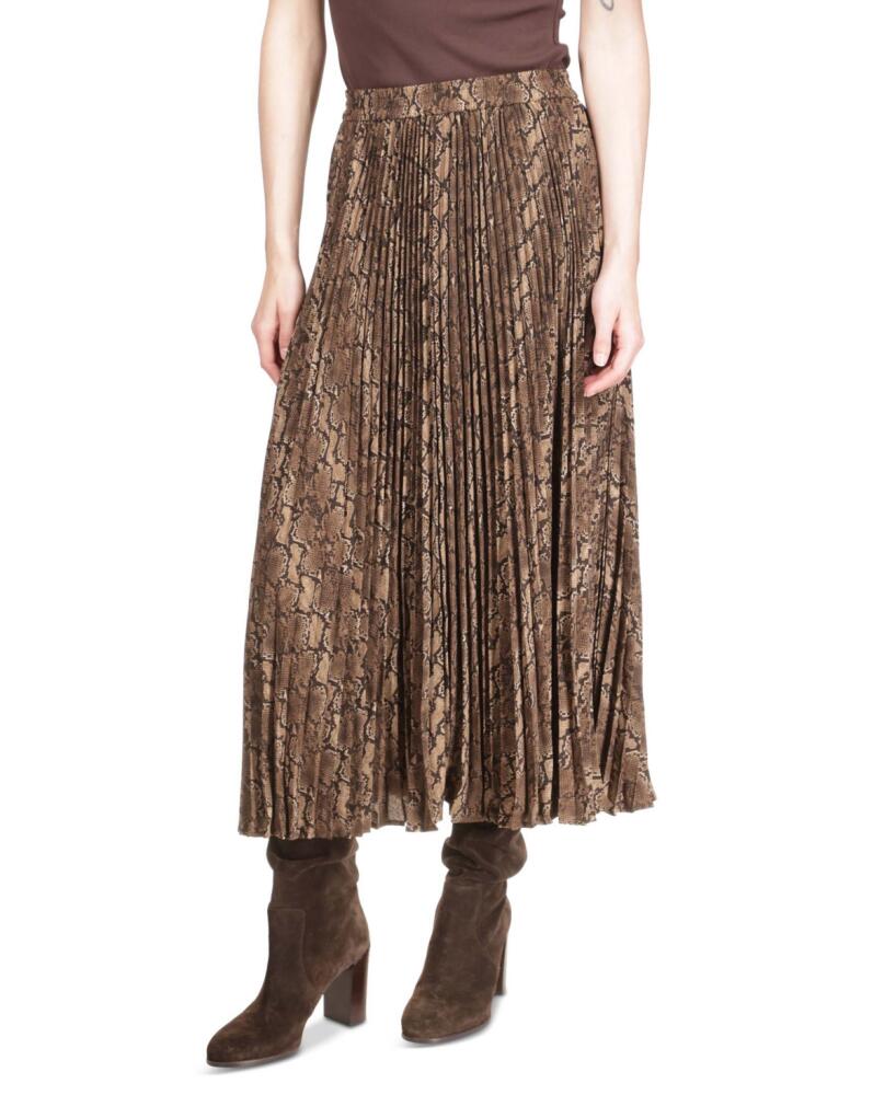 Michael Michael Kors Women's Pleated Snake-Print Midi Skirt - Chocolate Cover