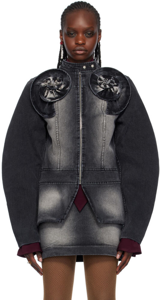 FIDAN NOVRUZOVA Black Appliqué Denim Jacket Cover