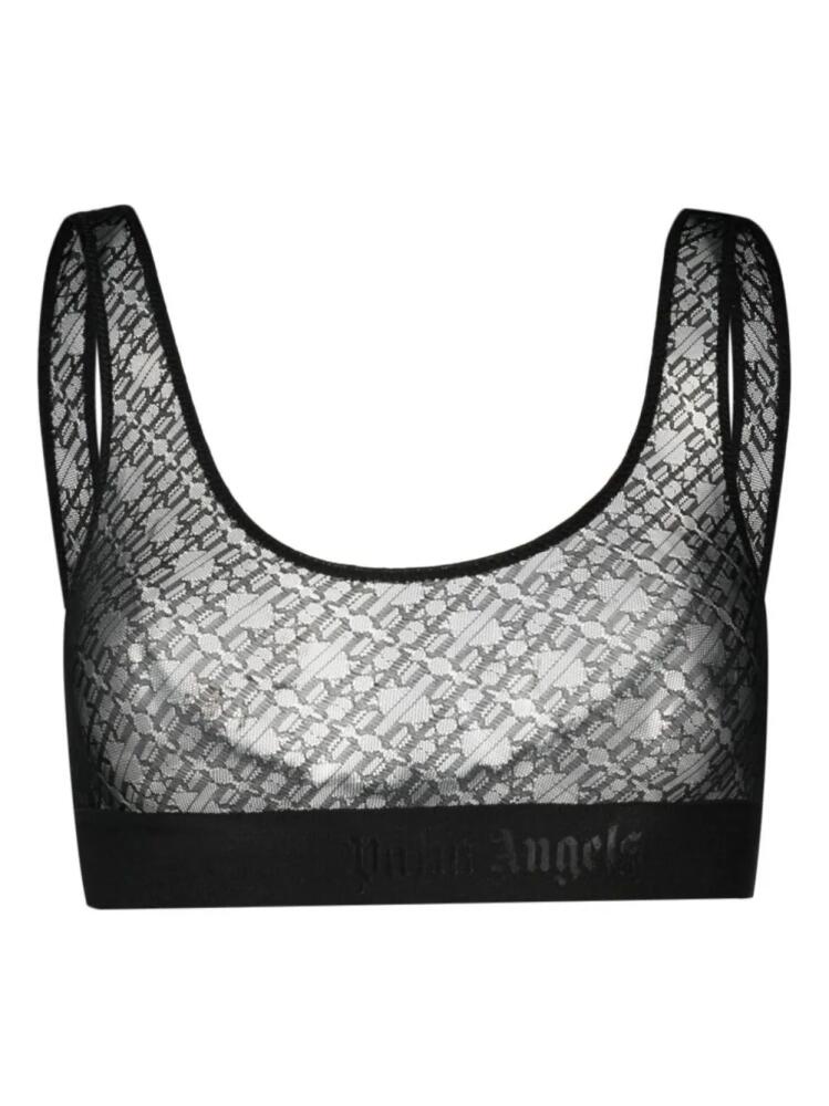 Palm Angels logo-print sheer tulle bra - Black Cover