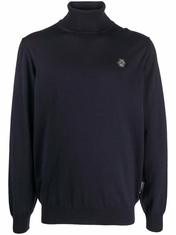 Philipp Plein merino roll-neck logo jumper - Blue Cover