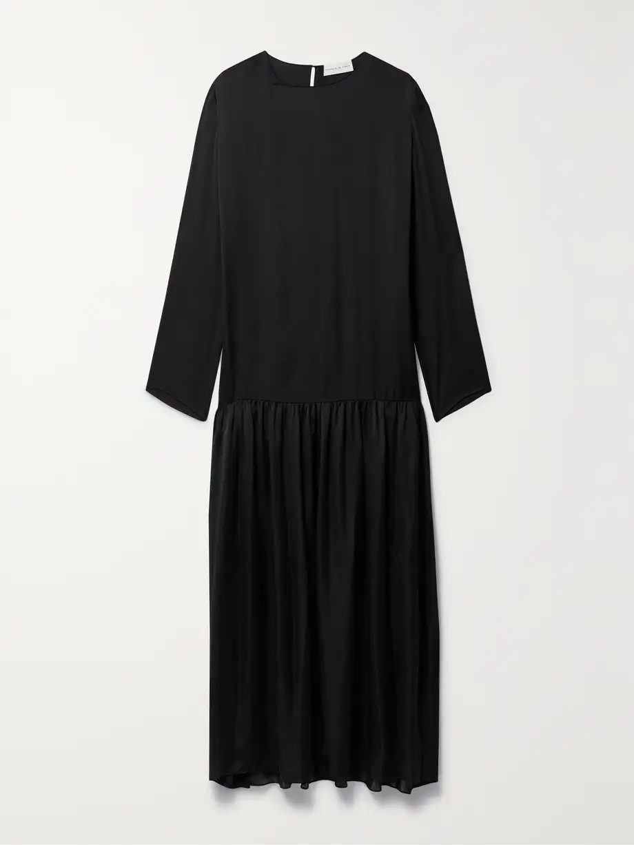 Veronica de Piante - Olivia Gathered Silk-satin Maxi Dress - Black Cover