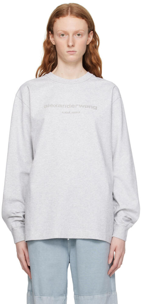 Alexander Wang Gray Glitter Long Sleeve T-Shirt Cover