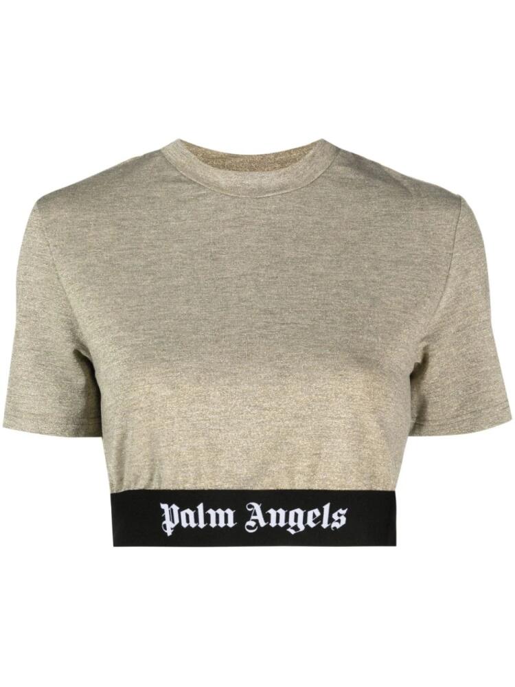 Palm Angels logo-tape cropped T-shirt - Gold Cover