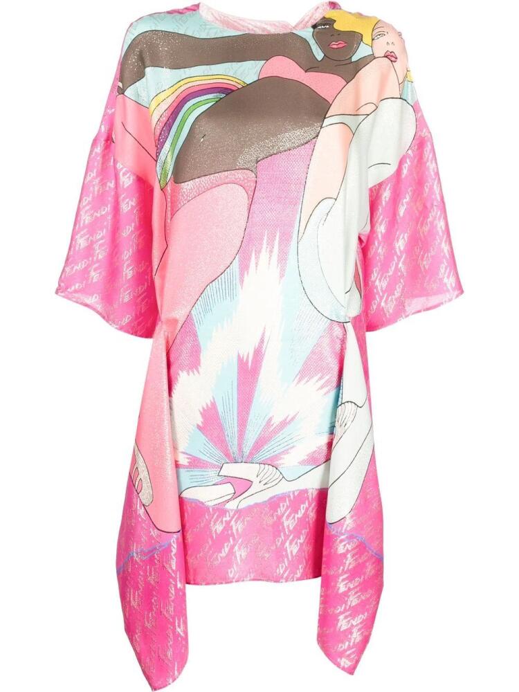 FENDI graphic-print metallic T-shirt dress - Pink Cover