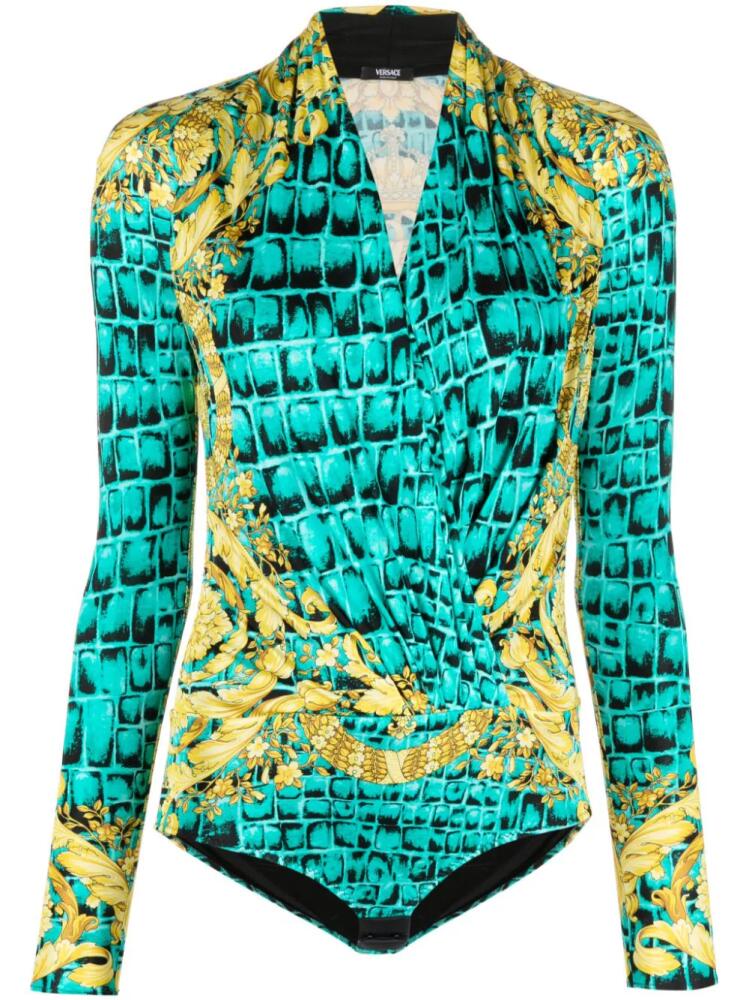 Versace Baroccodile-print draped bodysuit - Green Cover