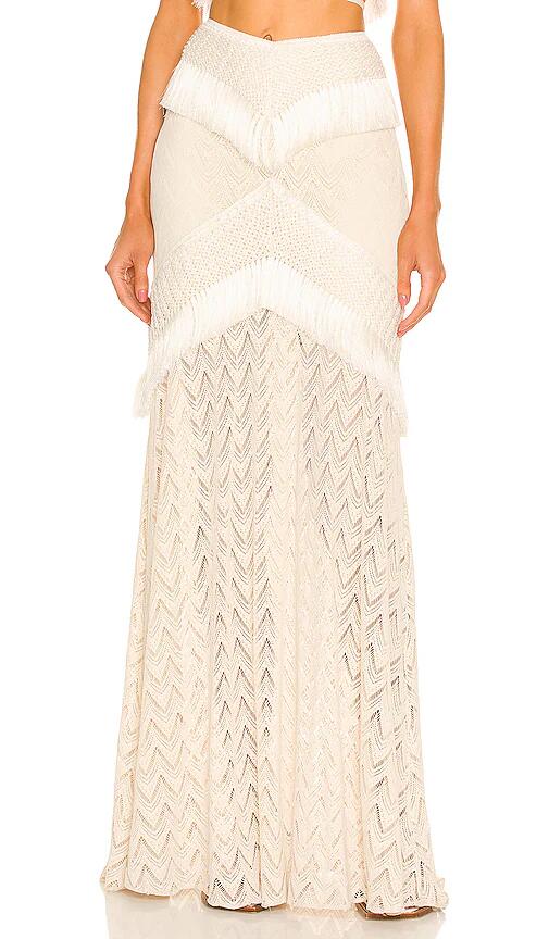 PatBO Fringe Trim Maxi Skirt in Cream Cover