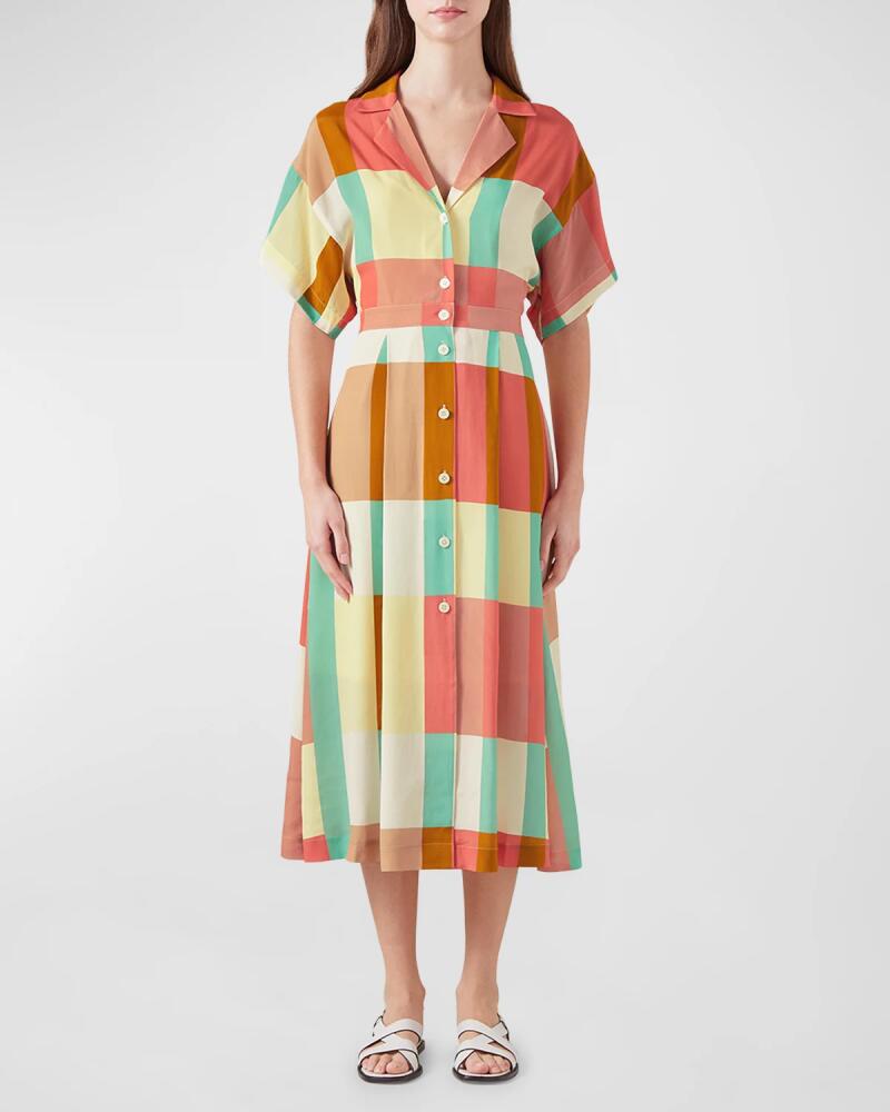 LK Bennett Izzy Pleated Block-Print Midi Shirtdress Cover