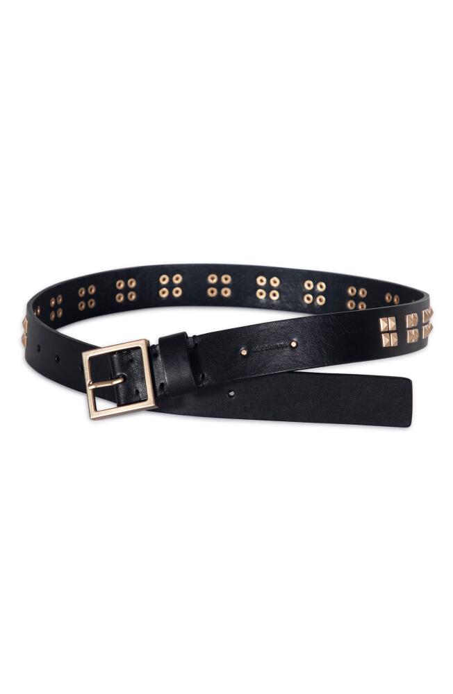 AllSaints Pyramid Stud Leather Belt in Black /Warm Brass Cover