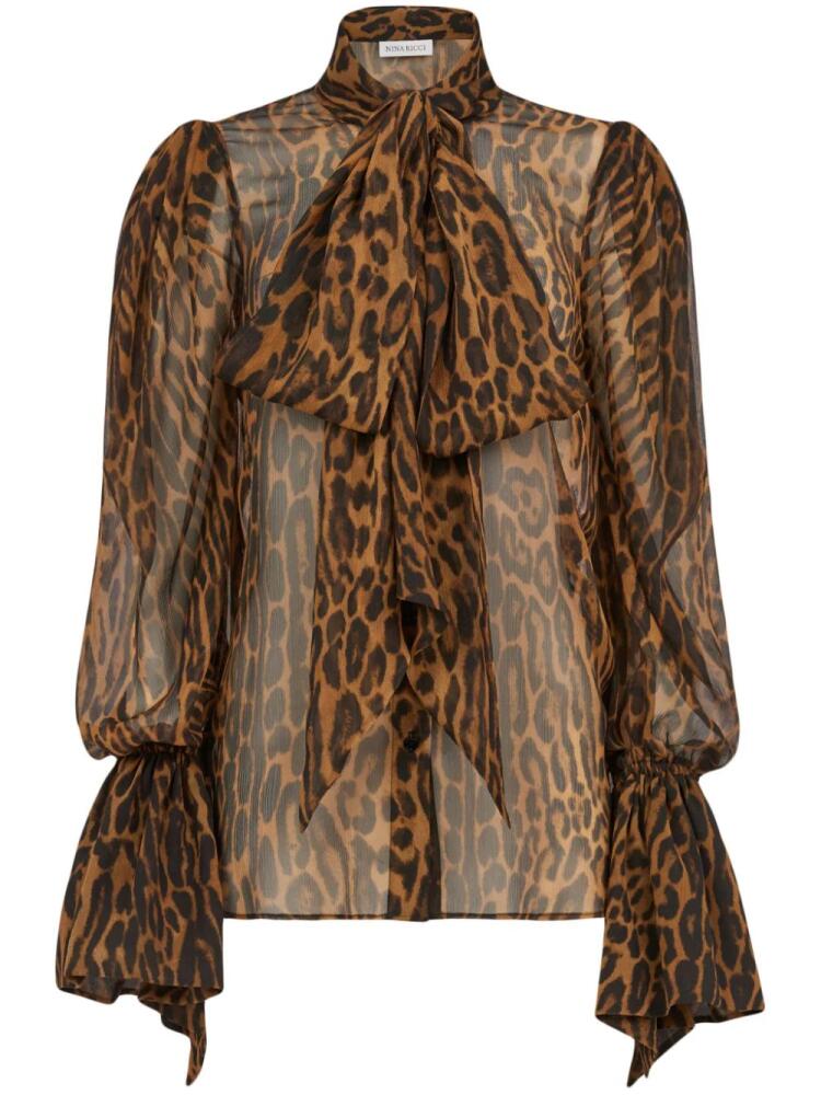 Nina Ricci pussy bow-collar animal-print blouse - Brown Cover