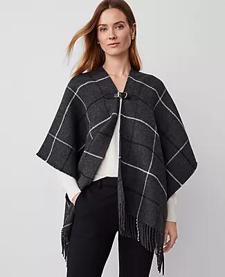 Ann Taylor Buckle Plaid Open Poncho Cover