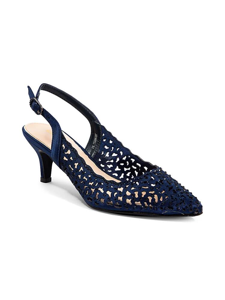 Lady Couture Women's Jewel Laser-Cut Slingback Pumps - Navy Cover