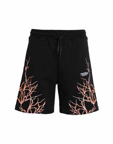 Phobia Archive Black Shorts With Orange Embroidery Lightning Man Shorts & Bermuda Shorts Black Cotton Cover