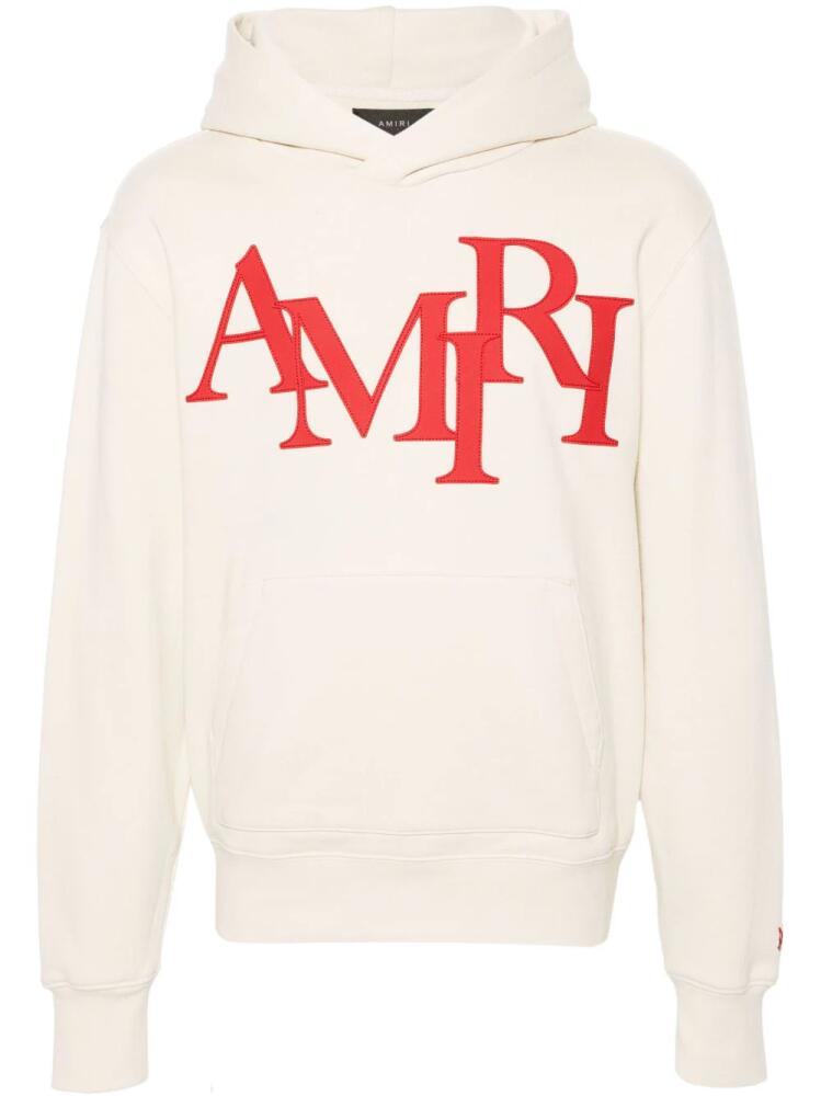 AMIRI Staggered logo-appliqué cotton hoodie - Neutrals Cover