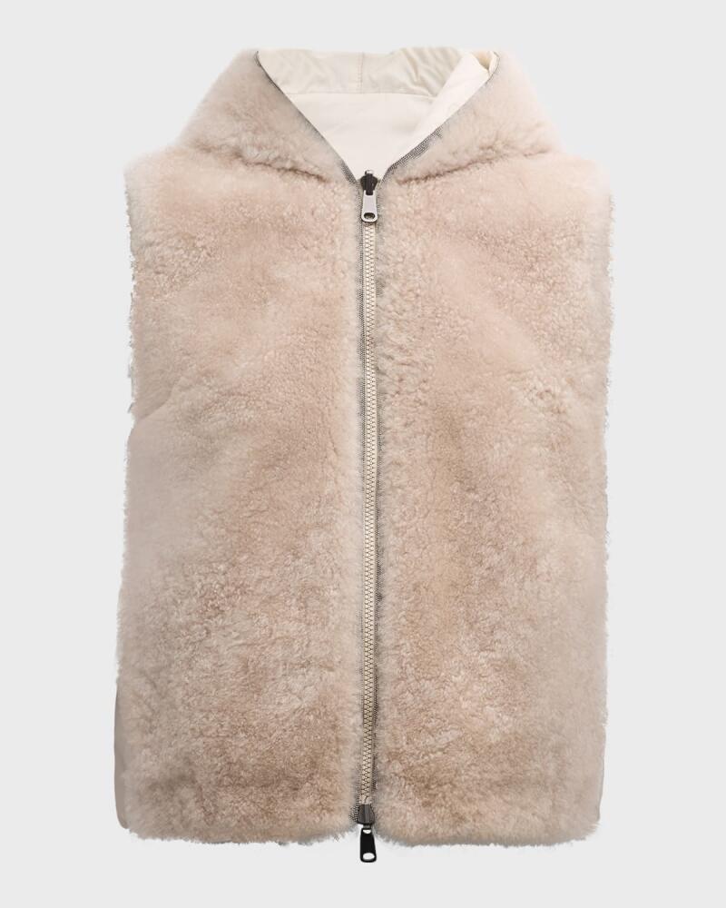 Brunello Cucinelli Cashmere Teddy Effect Reversible Hooded Vest Cover