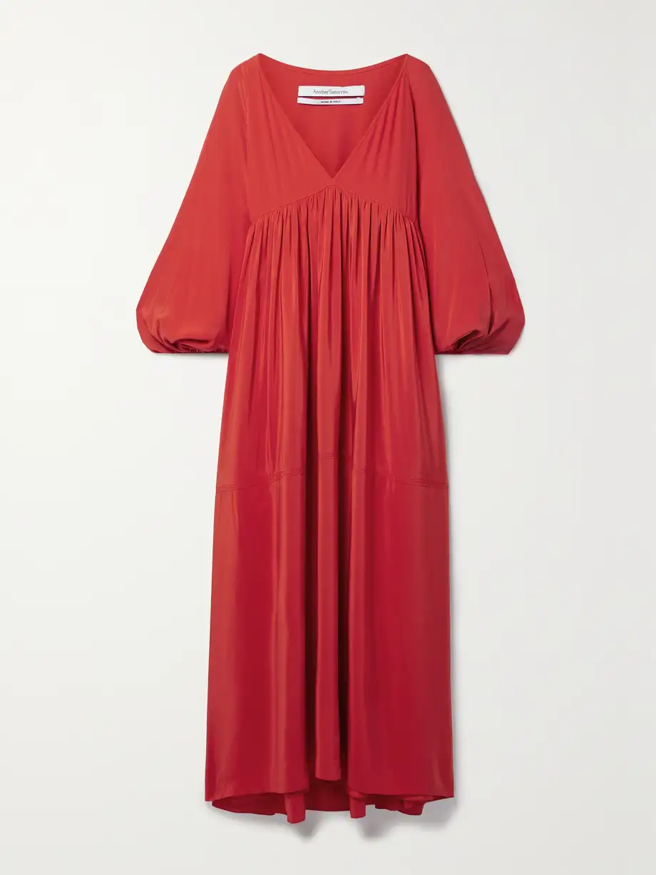 Another Tomorrow - Gathered Silk Crepe De Chine Maxi Dress - IT38 Cover