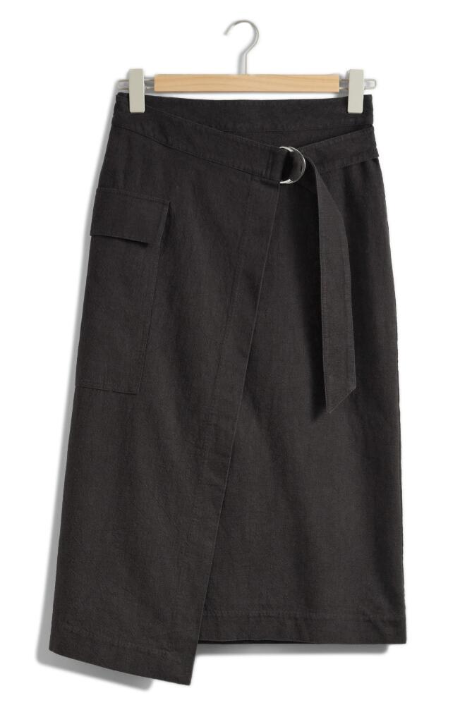 & Other Stories Belted Asymmetric Midi Skirt in Black Dark Cover