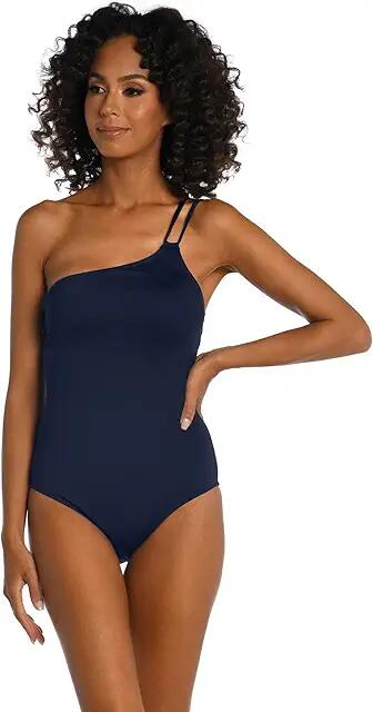 La Blanca Island Goddess One Shoulder Mio One-Piece Swimsuit (Indigo) Women's Swimsuits One Piece Cover