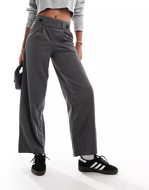 JDY high rise crop wide fit tailored pants in dark gray Cover