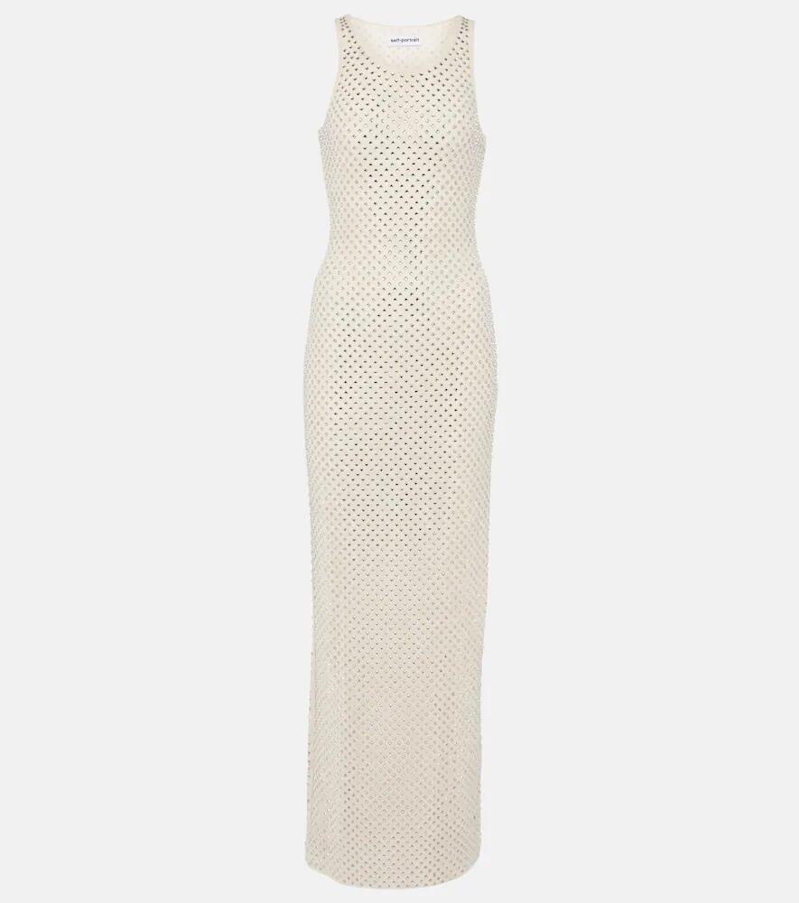 Self-Portrait Embellished mesh maxi dress Cover