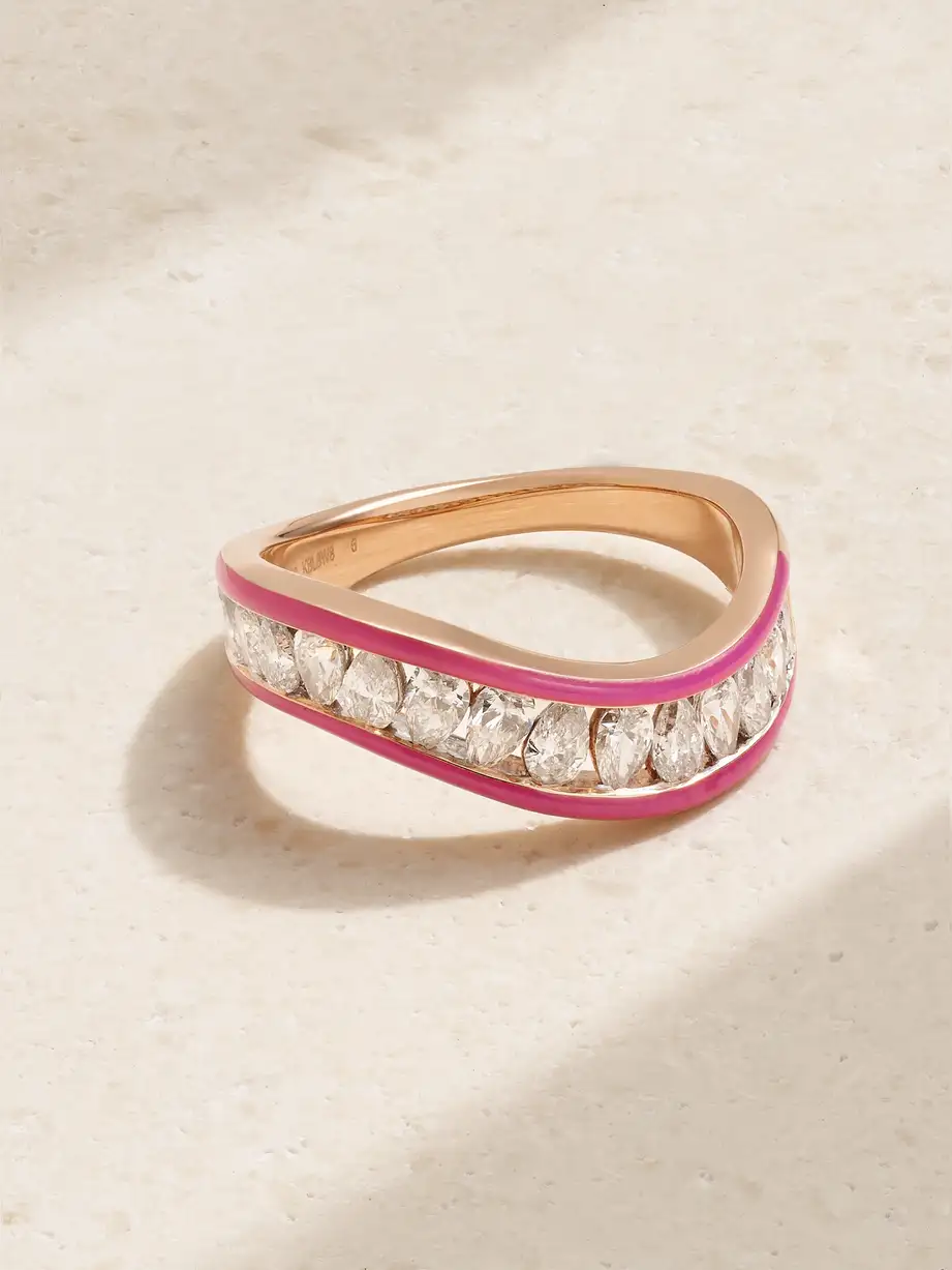 Kamyen - 18-karat Rose Gold, Enamel And Diamond Ring - Pink Cover