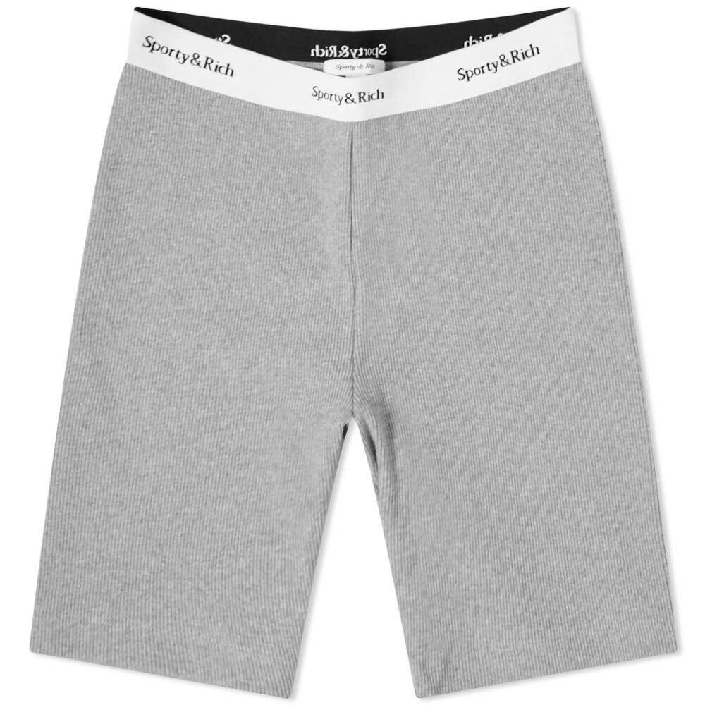 Sporty & Rich Women's Serif Logo Ribbed Cycling Shorts in Heather Grey Cover