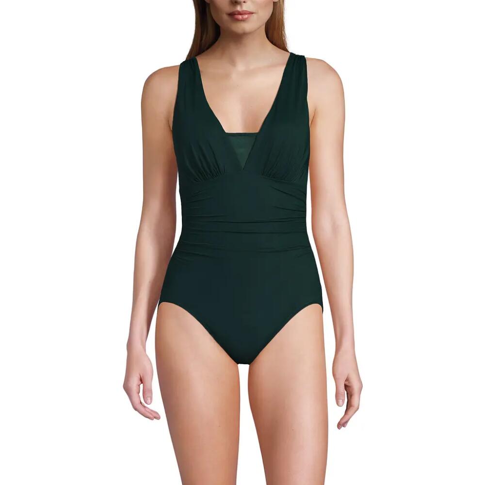 Lands' End Long Slender Grecian Tummy Control Chlorine Resistant One Piece Swimsuit in Deep Balsam Cover