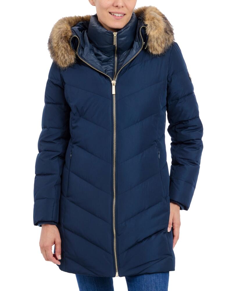 Michael Michael Kors Women's Bibbed Faux-Fur-Trim Hooded Puffer Coat - Admiral Cover