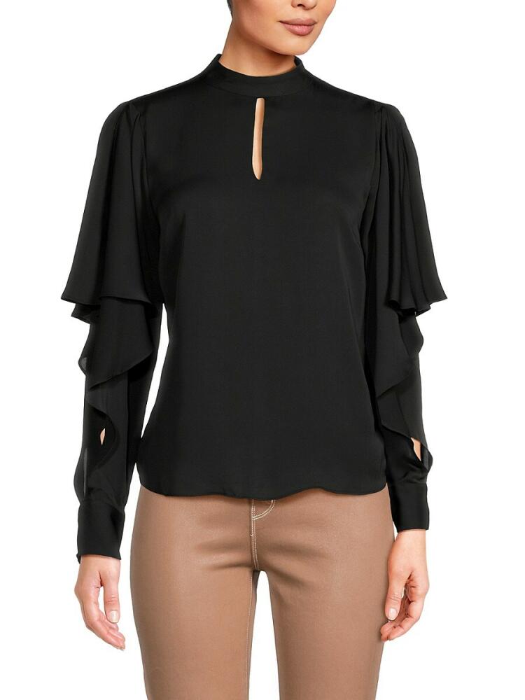 Elie Tahari Women's Mina Ruffled Keyhole Blouse - Noir Cover