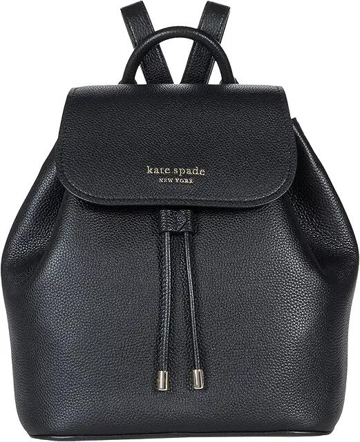 Kate Spade New York Sinch Pebbled Leather Medium Flap Backpack (Black) Backpack Bags Cover