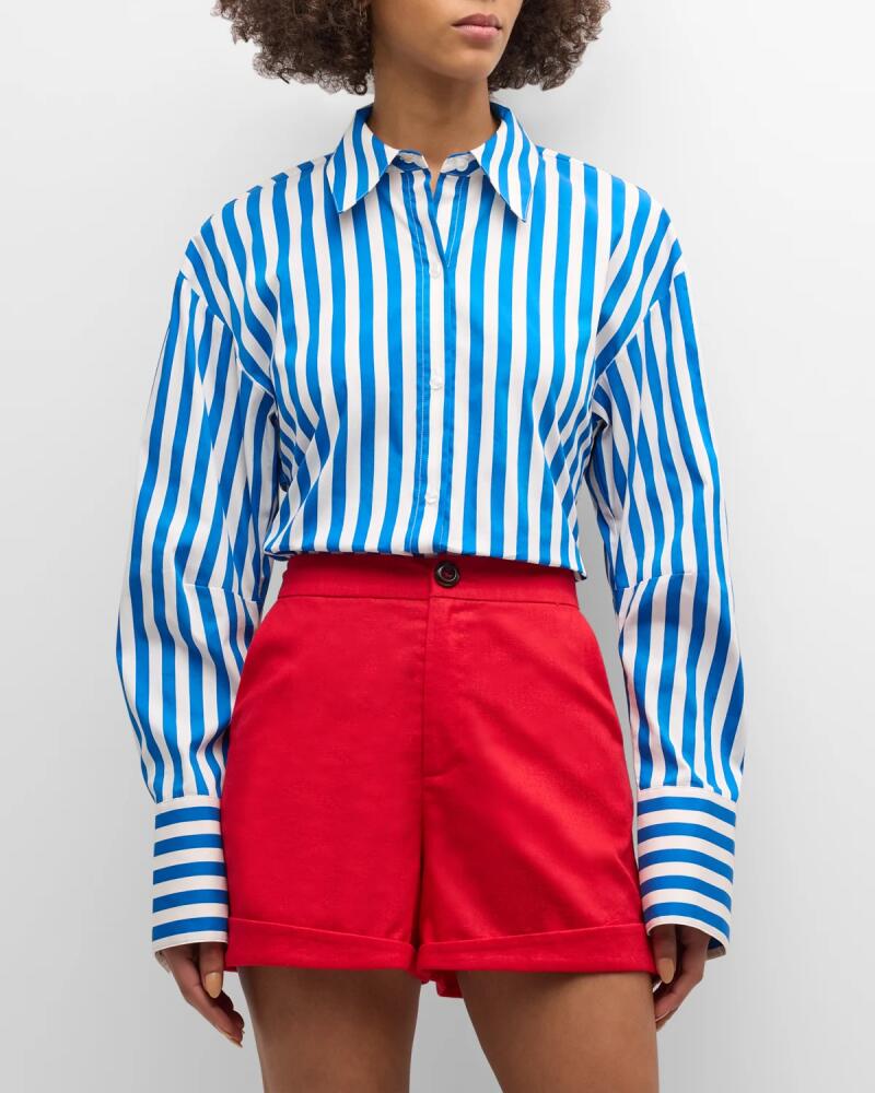 SIMONMILLER Loch Cutout Tie-Back Striped Poplin Shirt Cover