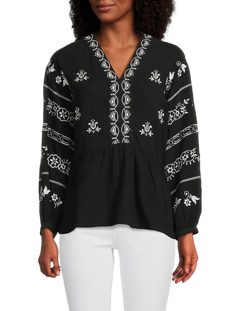 Saks Fifth Avenue Women's Embroidered Raglan Sleeve Top - Black Cover