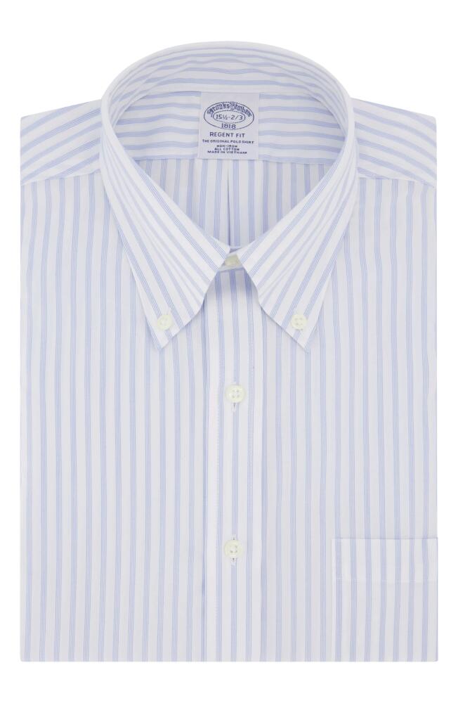 Brooks Brothers Non-Iron Regent Fit Dress Shirt in Stpwhtltblue Cover